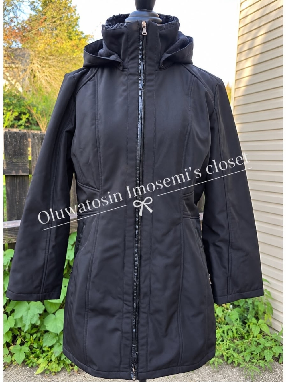 Sebby Collection Hooded Water Resistant Black Coat Size XL
